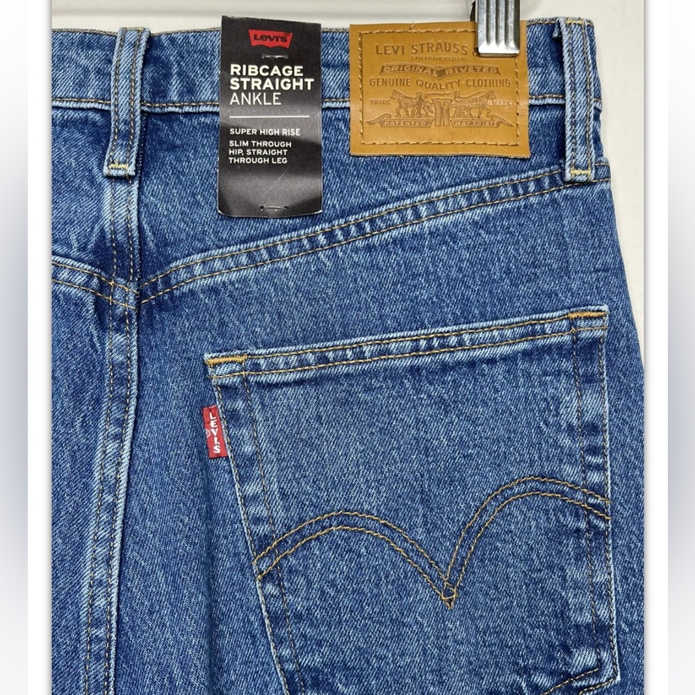 Levis Premium Women Denim Jean 29 Ribcage Straight Ankle Blue Button Fly Hi Rise - Picture 10 of 11